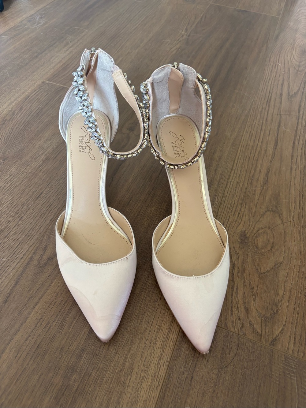 Badgley Mischka Blush Crystal Ankle-Strap Pointed-Toe Heels